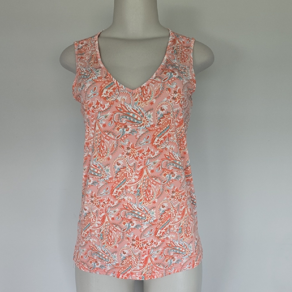 Belle by Kim Gravel peach/aqua paisley print tank top-XS